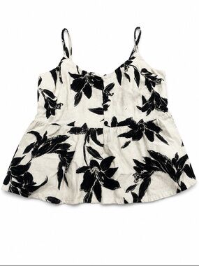 Monteau Los Angeles Floral Peplum Cami Tank Top Large Ivory Black